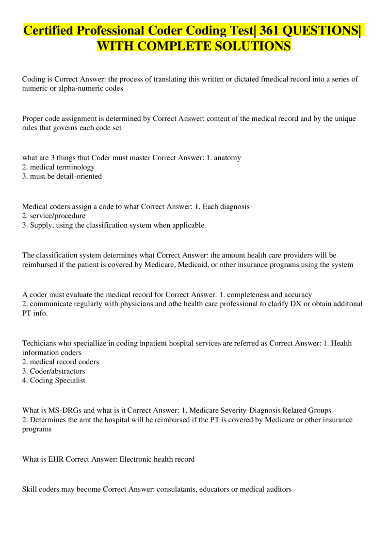 Certified Professional Coding Test 2022 Complete Solutions Scholarfriends - Best Space Arts in Retina